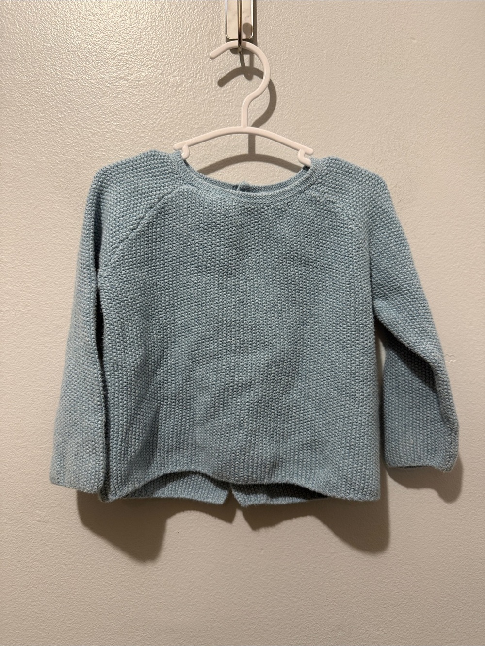 Zara 9 - 12 Months Light Blue Knit Crewneck Sweater Button Back 100% Cotton